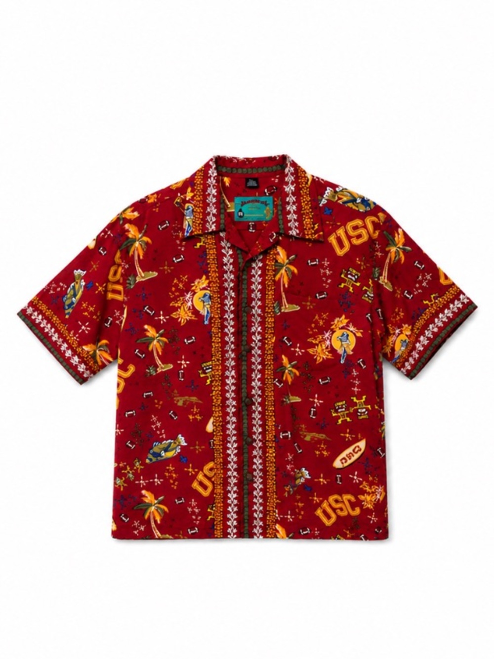 Beach Dude Inc USC Trojans Hawaiian  Button Front Shirt Size Large EUC!
